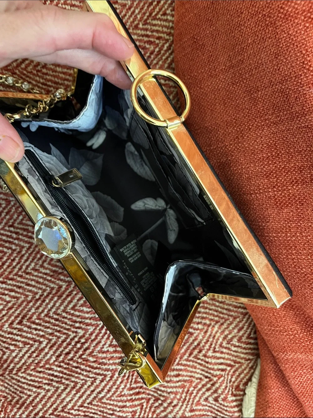 Ted Baker London Black  Clutch with Gold Crystal Chain